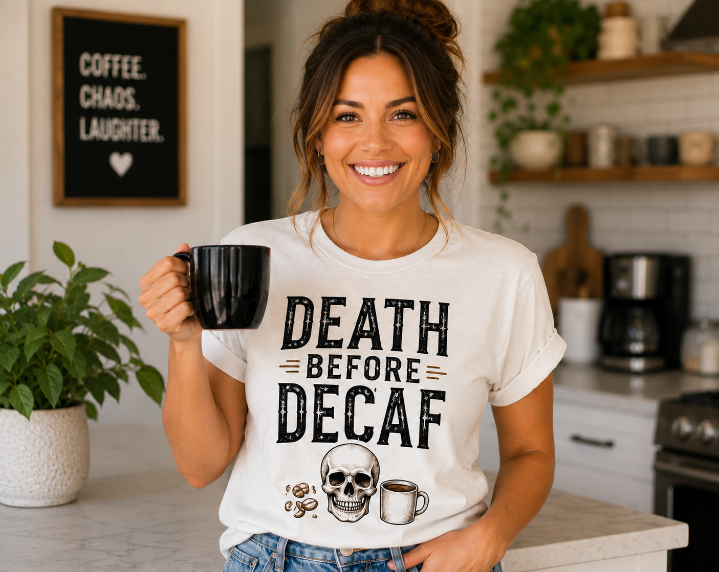 Death Before Decaf Coffee Lover's Funny Coffee T-Shirt
